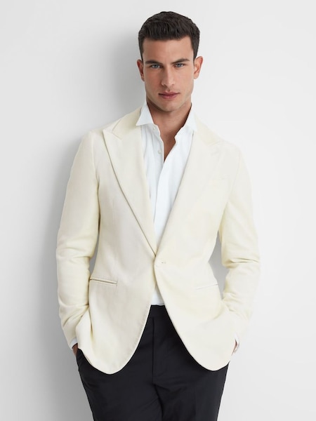 Slim Fit Velvet Single Breasted Blazer in White (N33384) | $359