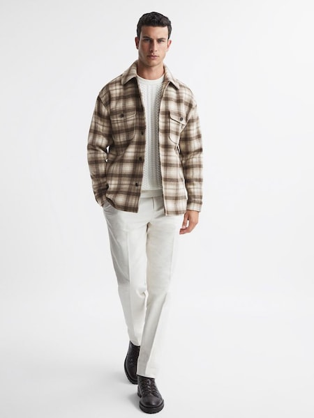 Brushed Checked Overshirt in Oatmeal (N33393) | $290