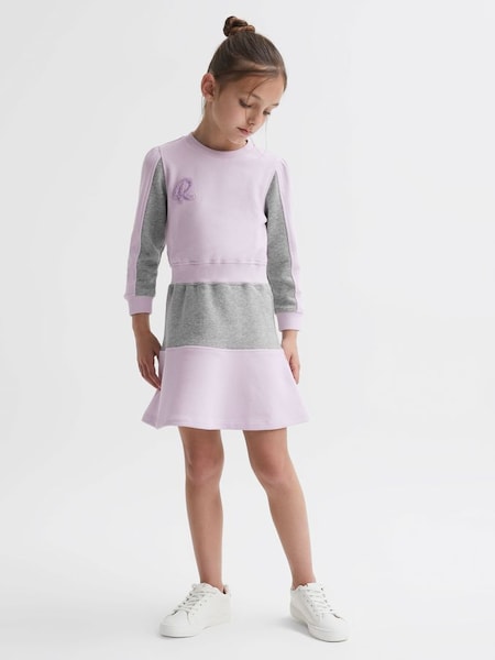 Senior Colourblock Motif Jersey Dress in Lilac (N34436) | $72