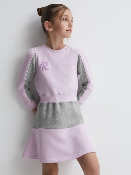 Junior Colourblock Motif Jersey Dress in Lilac (N35610) | $62
