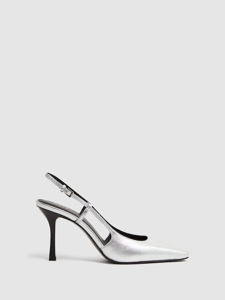 Metallic Slingback Heels in Silver (N36434) | $183