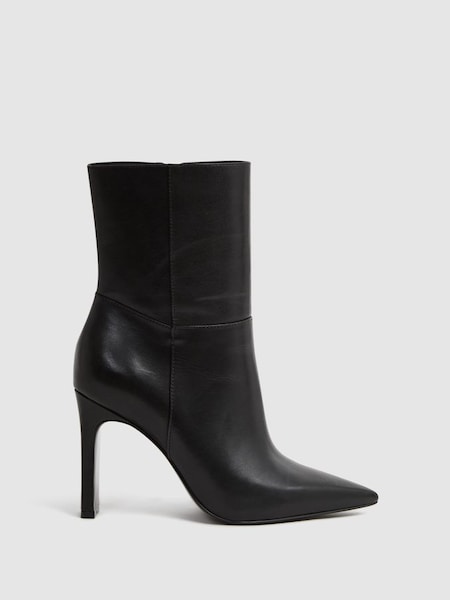Leather Heeled Ankle Boots in Black (N36440) | HK$3,580