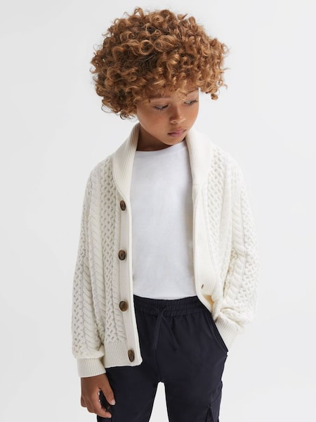 Senior Cable Knitted Cardigan in Ecru (N36443) | $75