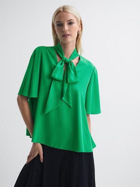 Florere Tie Neck Blouse in Bright Green (N36465) | $101
