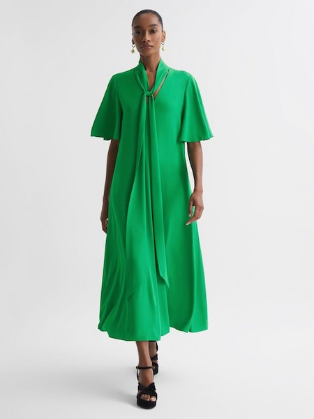 Florere Tie Neck Midi Dress in Bright Green (N36490) | $151
