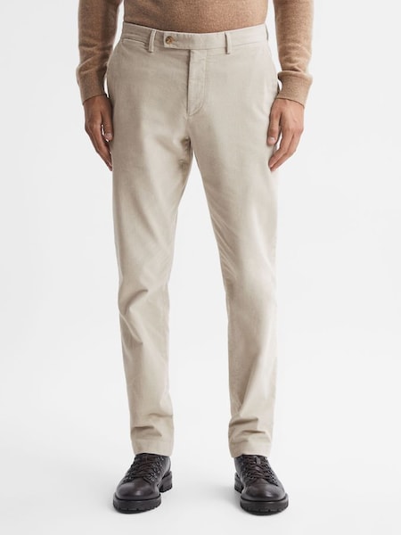 Slim Fit Brushed Cotton Trousers in Oatmeal (N36945) | CHF 113