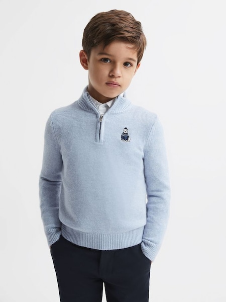 柔藍色小童款羊毛圖案半拉鏈高領套衫 (N37712) | HK$640