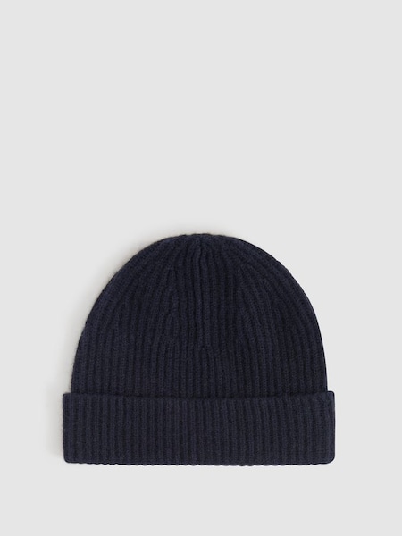 Cashmere Ribbed Beanie Hat in Navy (N37743) | $115