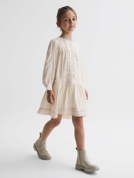 Junior Long Sleeve Lace Dress in Ivory (N37749) | €95