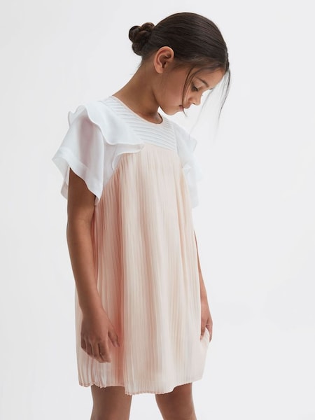 Junior Pleated Metallic Dress in Pink (N39435) | $125