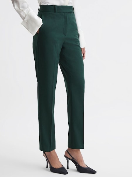 Pantalon slim en laine mélangée taille mi-haute vert bouteille (N39439) | 129 €