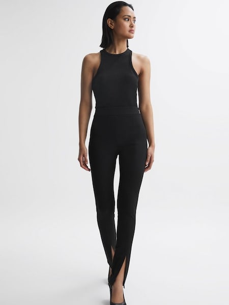 Skinny Fit Split Front Trousers in Black (N39453) | HK$724