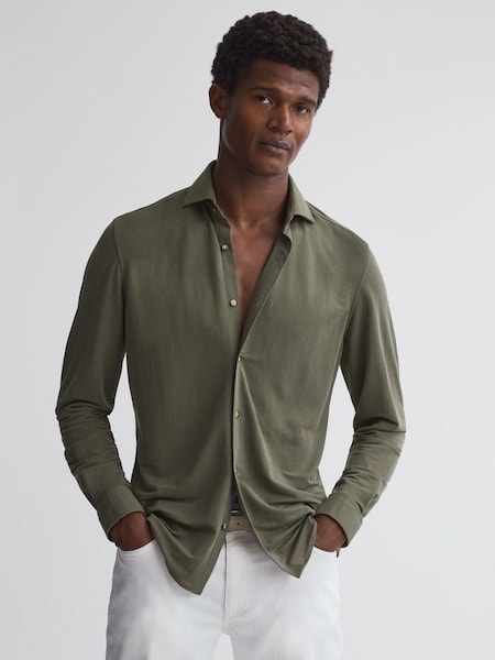 Slim Fit Cutaway Collar Modal Shirt in Khaki (N39468) | €100