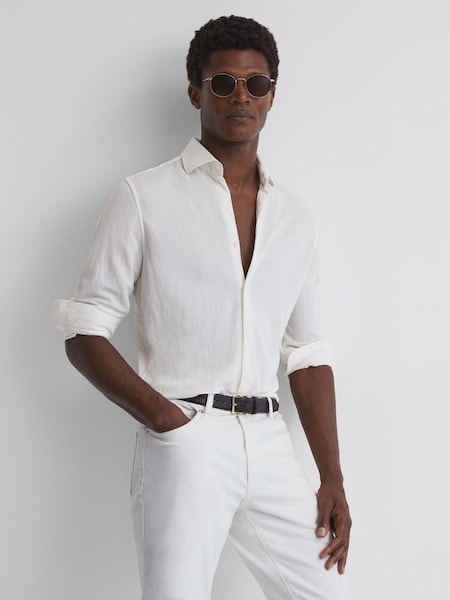 白色修身剪裁可脱身领莫代尔衬衫 (N39477) | HK$604