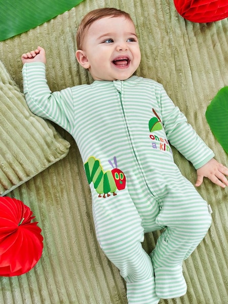 Green The Very Hungry Caterpillar Appliqué Zip Cotton Baby Sleepsuit (N40356) | €30