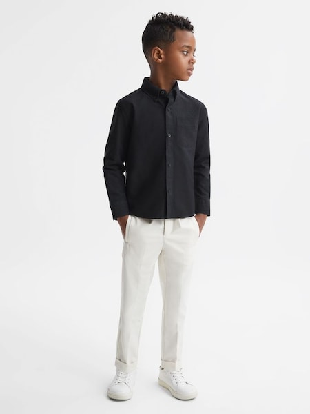Junior Slim Fit Button-Down Oxford Shirt in Black (N40582) | $45