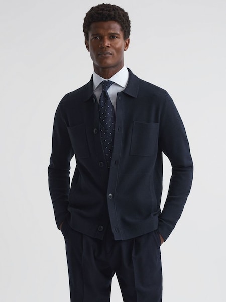Long Sleeve Button-Through Cardigan in Navy/White (N42241) | €128