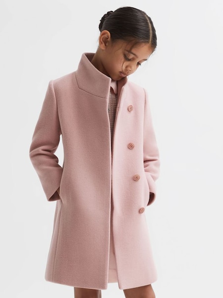 Junior roze jas van wolmix met trechterkraag (N42265) | € 145