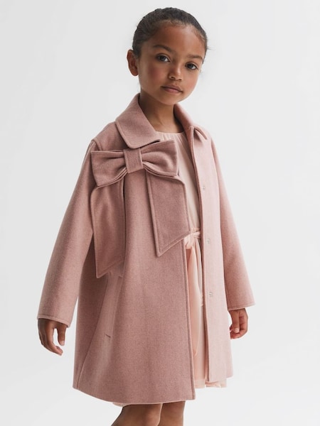 Senior Wool Bow Detail Coat in Pink (N42266) | $260