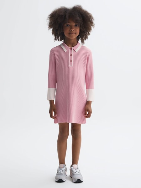 Junior Knitted Polo Dress in Pink (N43004) | $62