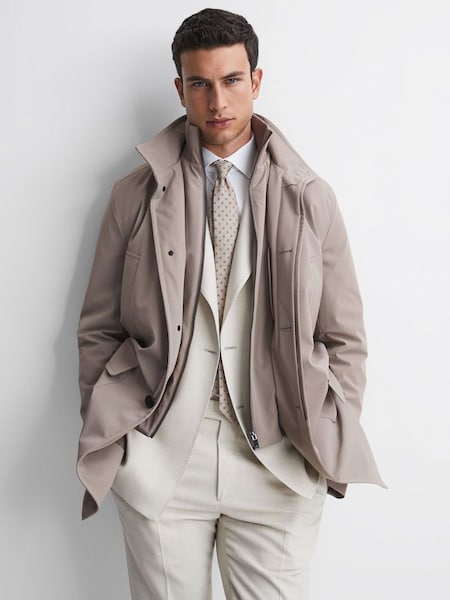 Funnel Neck Removable Insert Jacket in Taupe (N43006) | €257