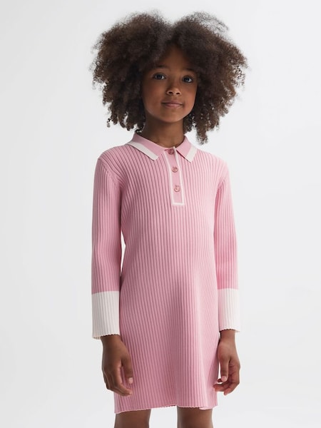 Senior Knitted Polo Dress in Pink (N43016) | $72