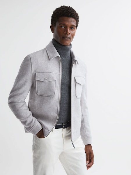 Wool Zip Through Jacket in Soft Grey (N43019) | $237
