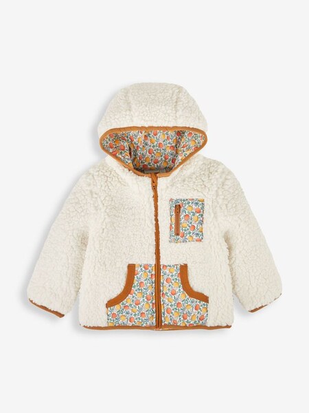 Cream Apple Print Pocket Borg Hooded Jacket (N43980) | €45