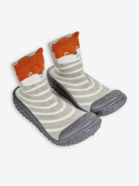 Indoor Outdoor Fox Slipper Socks in Marl Grey (N44039) | $23