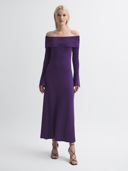 Florere - Lange strapless gebreide jurk in donkerpaars (N44201) | € 115