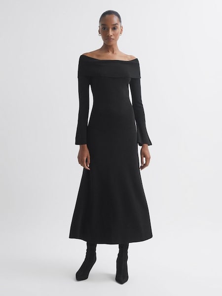 Florere - Lange strapless gebreide jurk in zwart (N44202) | € 115