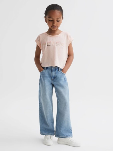 Senior Cotton Crew Neck Cropped T-Shirt in Pink (N44692) | $31