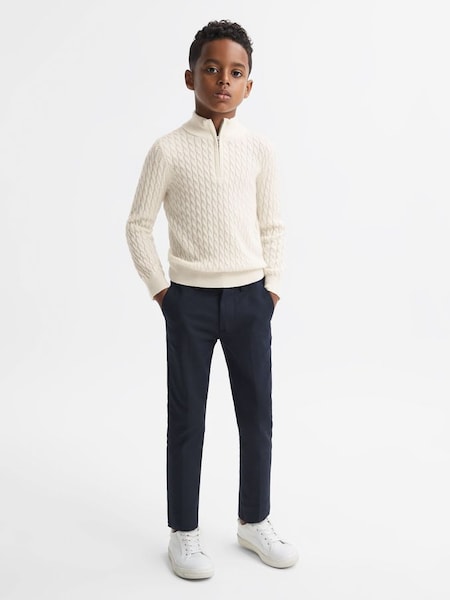 Junior Cashmere Knitted Half-Zip Funnel Neck Jumper in Cloud White (N44702) | $190