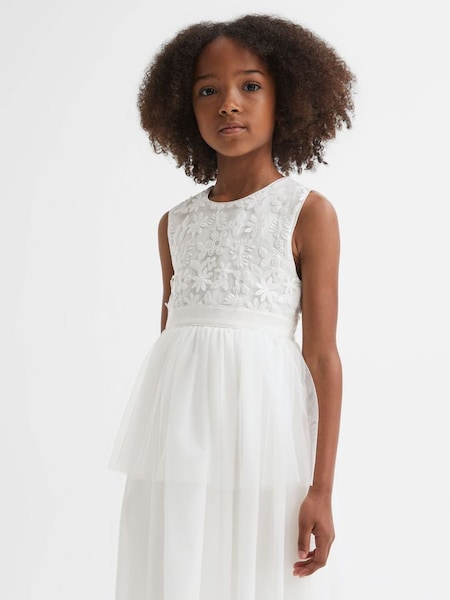 Teen Embellished Tulle Dress in Ivory (N51673) | $160