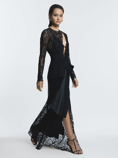 Atelier Kanten lange fluwelen jurk in zwart (N51674) | € 1.135