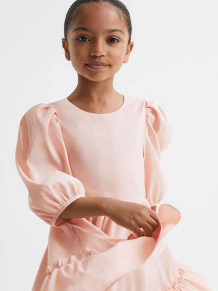 Teen Puff Sleeve Ruffle Mini Dress in Pink (N51679) | $150