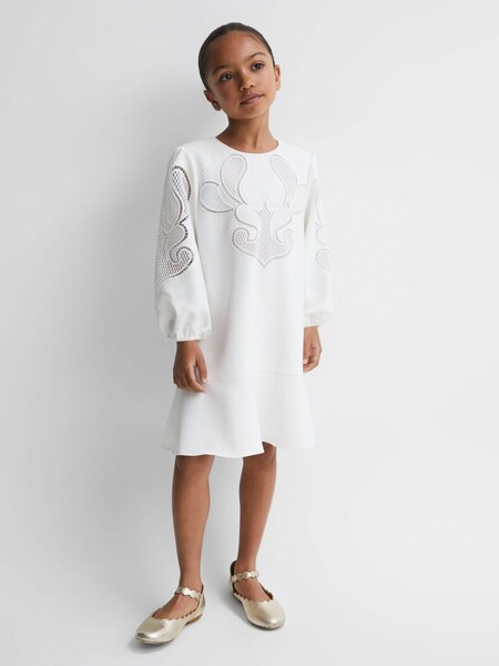 Teen Floral Embroidered Dress in Ivory (N51690) | $165