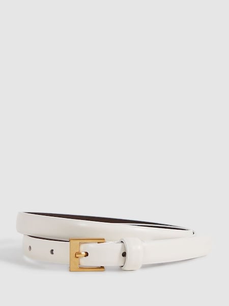 Thin Leather Belt in Off White (N52040) | HK$580