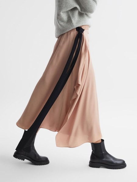 Contrast Bow Midi Skirt in Nude (N52041) | €240