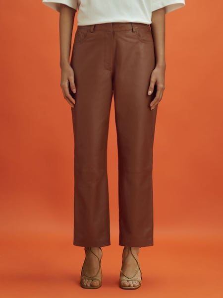 McLaren F1 Cropped Leather Trousers in Tan (N53956) | €525