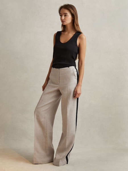 Pantalons larges en lin color block Petite, couleur neutre (N54012) | 240 €