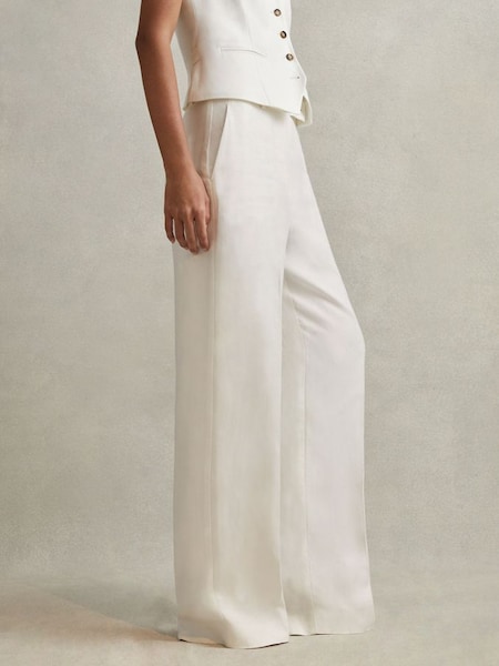 Petite Viscose-Linen Wide Leg Suit Trousers in White (N54027) | $380