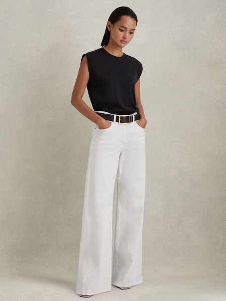Flared Side Seam Jeans in White (N54046) | $265