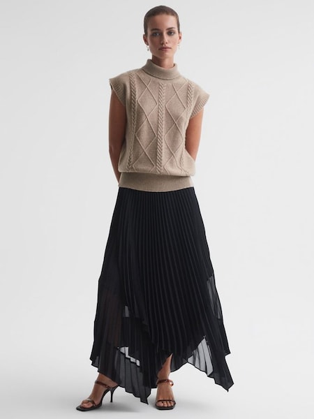 Madeleine Thompson Wool-Cashmere Funnel Neck Vest in Oatmeal (N56996) | $389