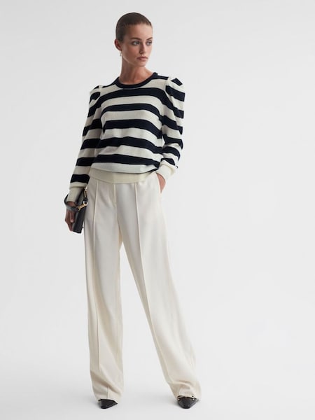 Madeleine Thompson Wool-Cashmere Striped Top in Navy/Cream (N56997) | $625
