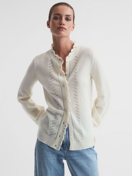 Cardigan en treillis de laine et cachemire Madeleine Thompson couleur crème (N57000) | 540 €