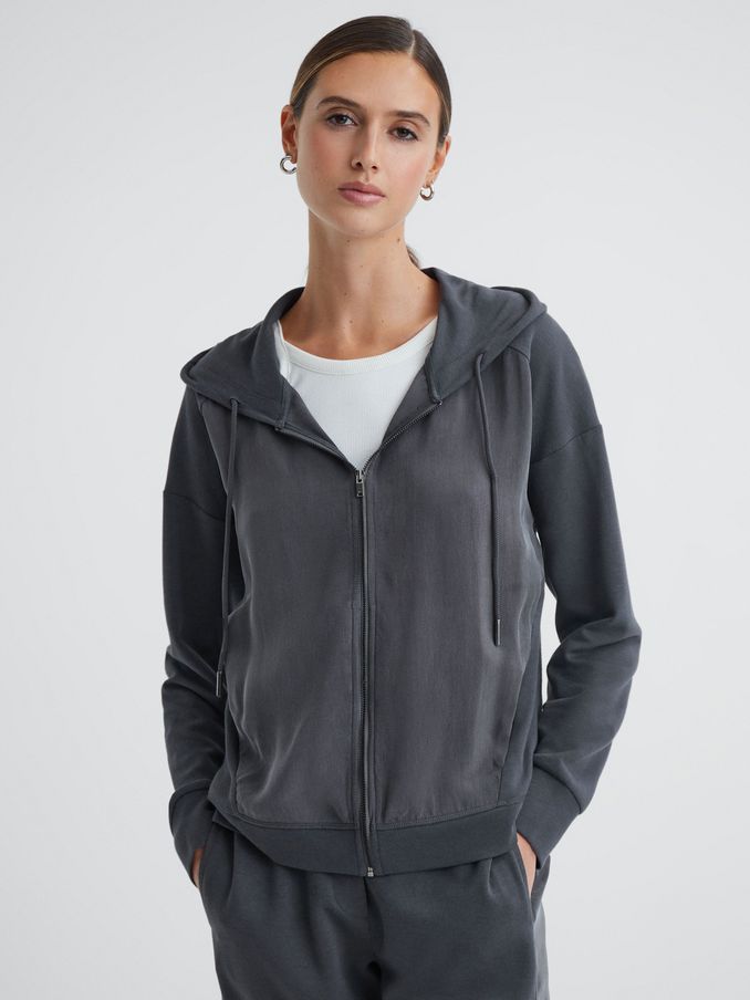 Grey zip sales through hoodie womens
