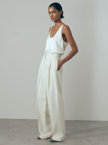 Costume italien fuselé texturé Atelier : pantalon en soie blanc (N69481) | 545 €