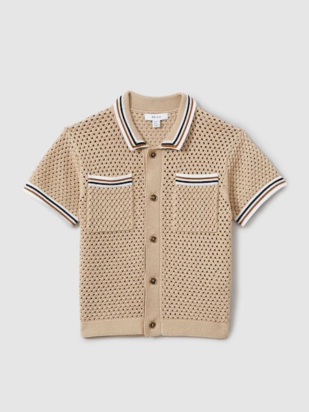 Teen Crochet Contrast Trim Shirt in Soft Taupe (N71510) | SAR 305