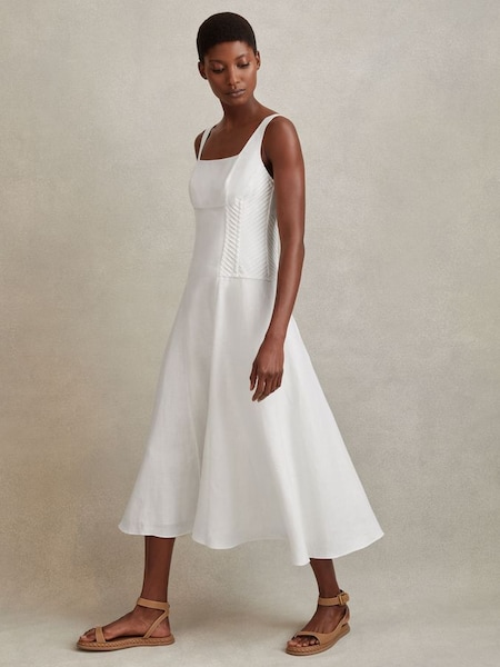 Linen Corset Midi Dress in Ivory (N71511) | HK$2,980